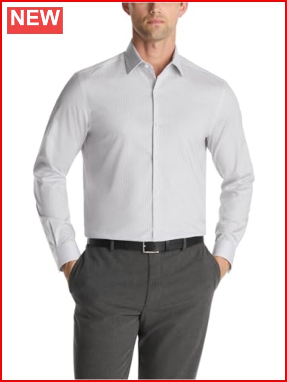 Mens Slim Fit Dress Shirt Comfort Performance Stretch Hidden Button Collar